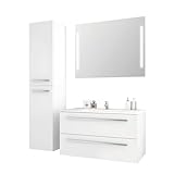 Sieper I Badmöbel Set Libato, Waschtisch mit Unterschrank 90 x 50 cm, Hochschrank und Badspiegel I Weiß