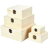 Juvale Holzbox mit Deckel (Set, 5-teilig) - Kiefernholz, Unlackiert - Zum Basteln, Bemalen, Lackieren, Verzieren - Für Kunst, Hobby, als Aufbewahrung - Verschiedene Größen