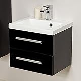 Quentis Badmöbel Genua 50 cm, Waschplatzset 2-teilig, Waschbeckenunterschrank montiert (schwarz)
