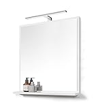 DOMTECH Großer Badspiegel mit Ablage Weiß mit LED Beleuchtung Badezimmer Spiegel Wandspiegel