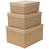 Belle Vous Pappmaché Pappbox mit Deckel Geschenkboxen Set (3er-Set) - Klein, Mittel & Groß - Rechteckige Braune Schachteln aus Karton mit Deckel - Aufbewahrung Karton Box für Schmuck & Bastelmaterial