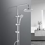 JOHO Edelstahl Duschsystem Duschset Duschstange Regenduschset mit ABS Kopfbrause D23cm