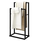 Stehender Handtuchhalter fürs Badezimmer, robust, 2-stöckig, Stahlkonstruktion, Handtuchhalter, schwarz