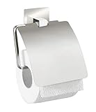 WENKO Turbo-Loc® Edelstahl Toilettenpapierhalter mit Deckel Quadro - Befestigen ohne bohren, Edelstahl…