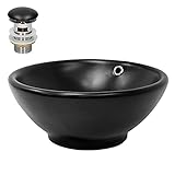 ML-Design Waschbecken aus Keramik in Schwarz matt Ø 420x170 mm mit Ablaufgarnitur, Runde Aufsatzwaschbecken,…