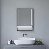 AQUABATOS Badspiegel mit Beleuchtung und Ablage Schwarz 50x70cm Aluminium Vollrahmen Badezimmerspiegel…