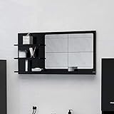 vidaXL Badspiegel mit 3 Ablagen Spiegelregal Wandspiegel Badezimmerspiegel Bad Spiegel Badezimmer Badmöbel Schwarz 90x10,5x45cm Spanplatte
