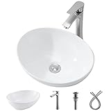 Ovales Badezimmer-Waschbecken und Wasserhahn, Kombo-Bokaiya, 40.6 x 33 cm, Weiß, oval, oberhalb der…
