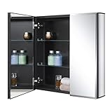 Fundin Badezimmer-Spiegelschrank, Aluminium, 61 x 61 cm, Einbau- oder Aufputzmontage, mit Doppeltür…