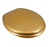 ADOB WC Sitz Klobrille Holzkern Farbe Gold, extrem stabil, messing verchromte Scharniere, WC-Brille…