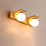 VOMI Holz LED Spiegelleuchte Bad 2 Flammig Modern Spiegellampe aus Hölzern G9 Wandleuchte Badezimmerlampe…