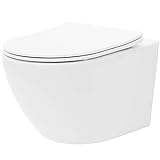 VBChome Hänge-WC Spülrandloses aus Keramik mit Toilettendeckel WC-Sitz aus Duroplast Absenkautomatik…