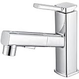 MIAOHUI Ausziehbarer Einloch-Badezimmer-Wasserhahn, 3 Sprühmodi, Einhand-Badezimmerarmaturen für Waschbecken,…