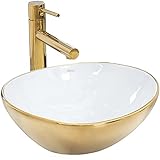 Rea Waschbecken Waschtisch Aufsatzwaschbecken Keramik Gold Weiß Farbe Handwaschbecken Aufsatz Waschschale…