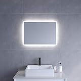 AQUABATOS Badspiegel mit Beleuchtung 50x70 cm gäste wc Badezimmerspiegel Wandschalter Lichtschalter…