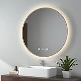 EMKE LED Badspiegel Rund ф80cm Spiegel mit Beleuchtung Gebürstetem Goldrahmen LED Badezimmerspiegel…