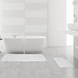 Yeaban Weiße Badezimmerteppich-Sets 2-teilig – Dicke Chenille-Badematten | saugfähiger und waschbarer…