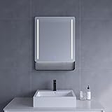 Badezimmer Spiegel mit Beleuchtung und Ablage in schwarz 60 x 80 cm Badspiegel mit hochwertigen Aluminiumrahmen…