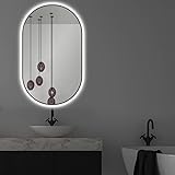 Apjeoy LED Badspiegel Oval 50 x 90 cm Wandspiegel mit matt schwarz Metallrahmen Beleuchtung Badezimmerspiegel…