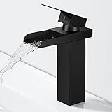 SINKTORY Wasserfall Wasserhahn Bad Schwarz Matt Waschtischarmatur, Modern Einhebelmischer Waschbeckenarmatur,…