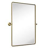 TEHOME 68 x 89 cm, Gold, schwenkbar, gebürstetes Champagner-Gold, neigbar, rechteckig, Badezimmerspiegel,…