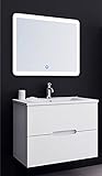 oimexGmbH Badmöbel Set Tiana Waschtisch LED Spiegel Seitenschrank Badezimmer Weiß Hochglanz (Waschtisch + LED Spiegel)
