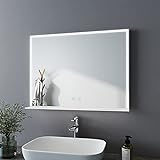 Bath-mann LED Badspiegel 80x60cm Spiegel mit ablage Badspiegel mit Beleuchtung kaltweiß Badezimmerspiegel Spiegel mit Touch Lichtschalter, Beschlagfrei Wandspiegel Horizontal Lichtspiegel 6400K