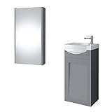 Planetmöbel Waschtischunterschrank Keramikwaschbecken Spiegelschrank Gäste WC Badmöbel Set 40cm matt (Grau matt)