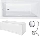 VBChome Badewanne 160x70 cm Acryl SET Schürze Siphon Wanne Acrylwanne Rechteck Weiß Design Modern Wannenfüßen…