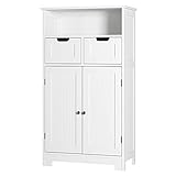 Badezimmerschrank Badschrank weiß mit Schubladen und Tür Hochschrank Aufbewahrungsschrank Holz für Küche Wohnzimmer 60x30x108.6cm