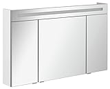 FACKELMANN Spiegelschrank B.CLEVER/dreitürig/Spiegelschrank mit gedämpften Scharnieren/Maße (B x H x T): ca. 120 x 71 x 16 cm/hochwertiger Spiegelschrank/Möbel fürs WC und Bad/Korpus: Weiß