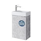 Planetmöbel Washbasin with Base Unit 40cm in Concrete with washbasin & tap in Chrome, Bathroom Furniture…
