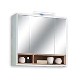 MILANO Spiegelschrank Bad mit LED-Beleuchtung in Wildeiche Optik, Weiß Hochglanz - Badezimmerspiegel…
