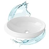 STARBATH PLUS - Aufsatzwaschtisch - Ovales Waschbecken weiß glänzend -Extra feine Keramik - Universalablauflochdurchmesser…