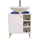 Etnicart Waschtischunterbau für Badezimmer 62 (L) x32x67 Schrank unter Spüle für die Küche aus Holz mit Tür für weiße Regale in Vintage-Beinen
