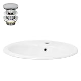 ML-Design Waschbecken Keramik Weiß glänzend 57x19,5x48,5cm Oval inkl Ablaufgarnitur Einbauwaschbecken…