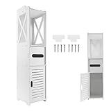 Bowose Weißer Badezimmer-Bodenschrank, freistehendes Lagerungsregal mit Rollladentür und Toilettenpapierlagerung,…