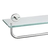 JQK Badezimmer-Glasregal, poliert, Regal mit 38,1 cm Handtuchstange, gehärtetes Glas, Duschaufbewahrung,…