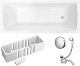 VBChome Badewanne 150x70 cm Acryl SET Wannenträger Siphon Wanne Rechteck Weiß Design Modern Styroporträger…
