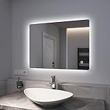 EMKE LED Badspiegel 80x60cm mit Beleuchtung 3 Lichtfarbe 3000-6500K Lichtspiegel Badezimmerspiegel Wandspiegel…