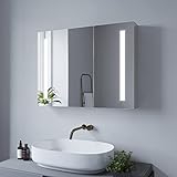 AQUABATOS Badezimmer Spiegelschrank 80 x 60 cm mit LED Beleuchtung Aluminium Badschrank 2-türig drehbar…