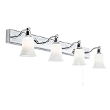 SEARCHLIGHT 2934-4CC - CHROME 4 LIGHT HALOGEN WALL LIGHT BAR WITH WHITE GLASS SHADES