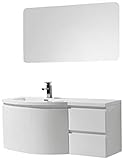 Badmöbel Set LAURANCE 1200 Weiß Hochglanz - geschwungene Form, Spiegel:Mit Spiegelschrank G1200, Ausführung:Waschbecken LINKS