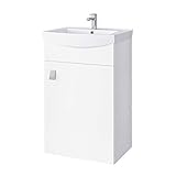 Planetmöbel Waschbecken mit Waschbeckenunterschrank/Waschtisch-Unterschrank 45cm Gäste Bad WC (Weiß)