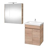Planetmöbel Waschtisch + Spiegelschrank Badmöbel Set 64cm für Badezimmer WC (Sonoma Eiche)