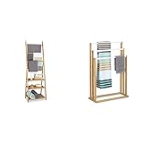Relaxdays Handtuchhalter Bambus, 152 x 53 x 31 cm & Bambus treppenförmiger Handtuchhalter mit 3 Handtuchstangen…