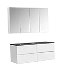 Badmöbel-Set EDGE 1300 - Mit 2x Spiegelschrank EDGE, Ohne Seitenschrank, Farbe Badmöbel:Weiß glänzend, Schwarz matt