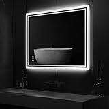 LUVODI LED Badspiegel mit Hintergrundbeleuchtung: 90x70 cm Smart Badezimmer Spiegel mit Touch Lichtschalter…
