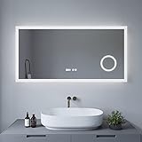 AQUABATOS® Badspiegel mit Beleuchtung Badezimmerspiegel mit Licht Digital Uhr Lichtspiegel 120x60cm…