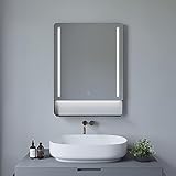 AQUABATOS Badspiegel mit Beleuchtung und Ablage Schwarz 60x80cm Aluminium Vollrahmen Badezimmerspiegel…